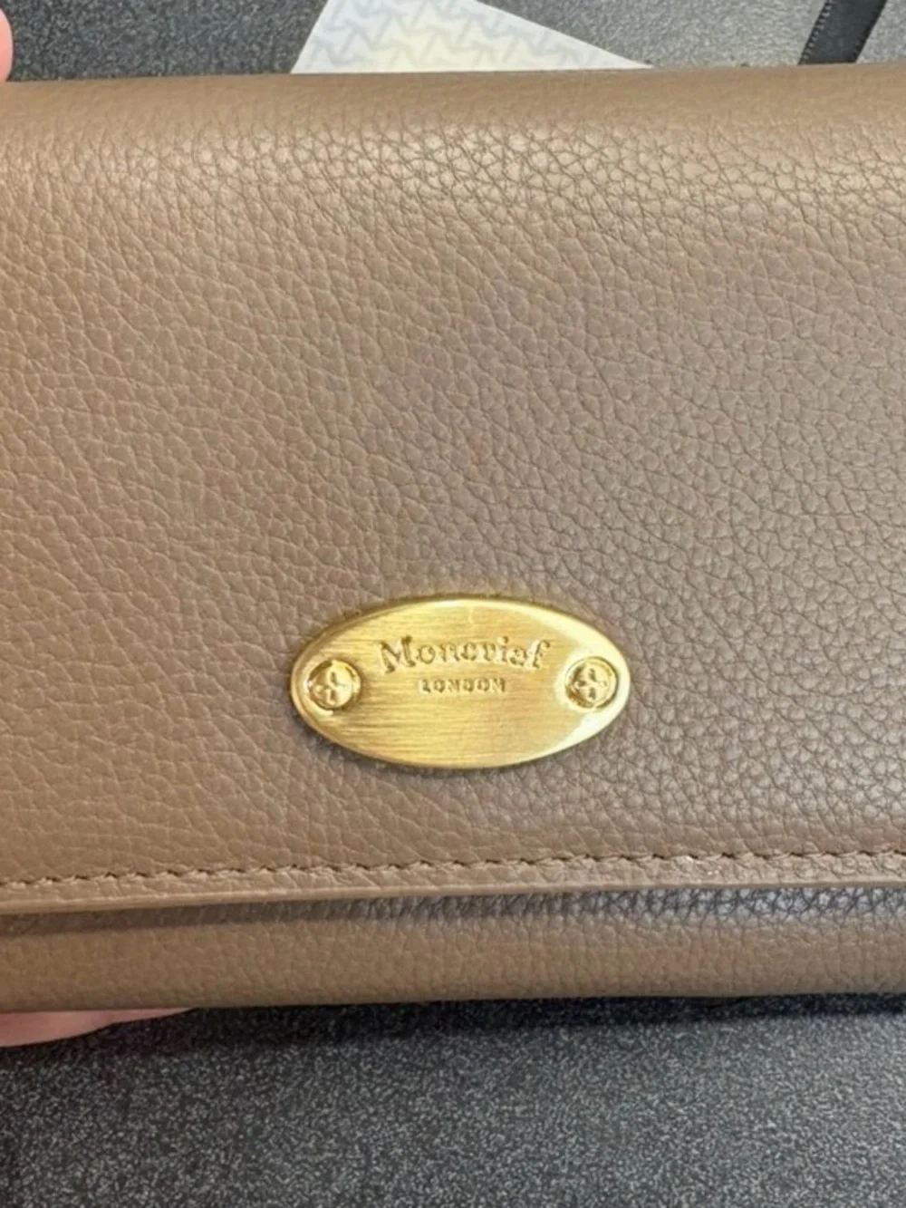 Monoraf London Taupe Leather Wallet with Gold Plaque